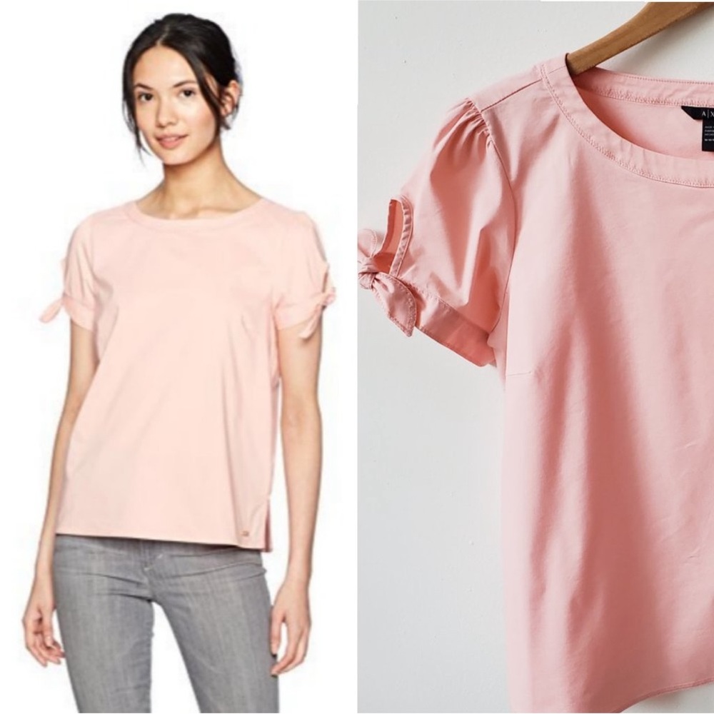 Bin 1C Armani Exchange Short Sleeve Top with Arm Ties, Pink, Small